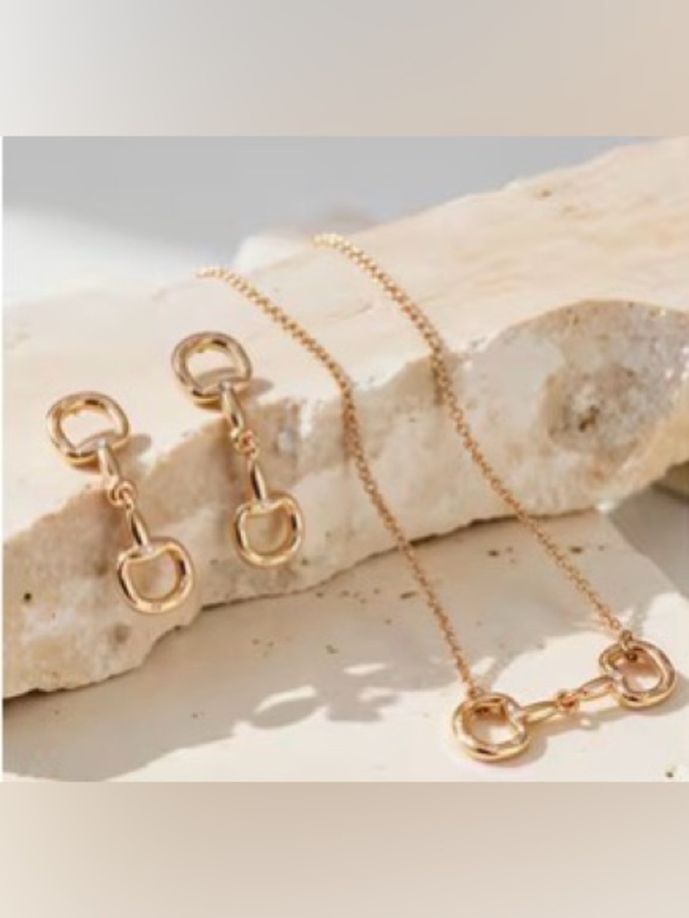 Western Horseshoe Set Gold Interlocking Circle Necklace and Earrings Set
